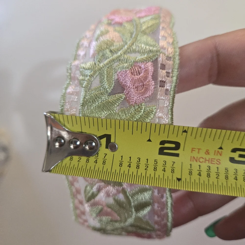 Pink & Green Floral Embroidered Headband